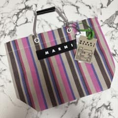 MARNI MARKET トートバッグ ストライプ メッシュ ピンク - メルカリ
