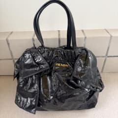 プラダ PRADA サイドリボン エナメル バッグ ショルダー パテント 