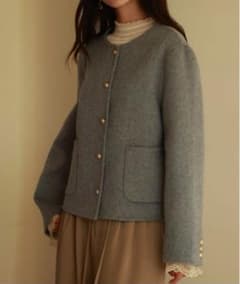 SAISON DE PAPILLON ウール ノーカラーリバーコートのサムネイル