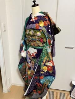 美品 希少デザイン ５点セット正絹 成人式 振袖 長襦袢 袋帯帯揚げ帯締めのサムネイル