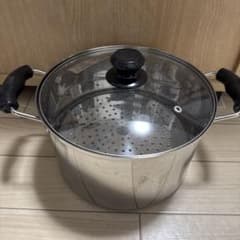 ステンレス製 両手鍋 蒸し器付き ガラス蓋のサムネイル