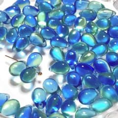 チェコ製のドロップビーズ 9×6 ペールミントサファイア - メルカリ