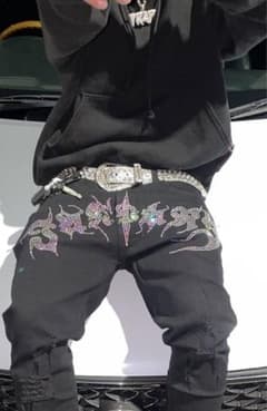 janpariジャンパリ　ラインストーンストレッチスキニー黒のサムネイル