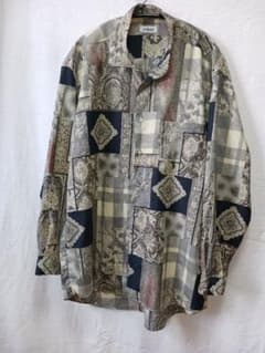 90s ヴィンテージ 総柄シャツ パッチワーク調 レーヨンライク L相当　古着のサムネイル