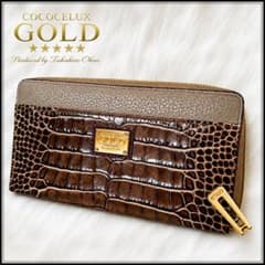 未使用 ココセリュクス ゴールド ☆ クロコ型押し レザー L字ジップ 長財布 ココセリュックスゴールドラウンドファスナーレザー長財布クロコ
