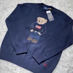 新品 M ポロベア ニット セーター ネイビー 国旗柄 メンズ レディース