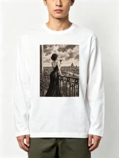 風景画 プリント 長袖 Tシャツ ホワイトのサムネイル