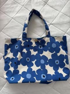 ハンドメイド 北欧風花柄 トートバッグ（ブルー）のサムネイル