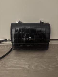 値下げ】COACHクロコ型押しブラックレザークレアクロスボディバッグ 