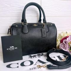 極美品☆COACHコーチ 2wayショルダーバッグ ブラック レザー ボストン