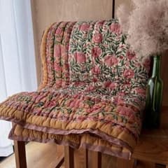 未使用※インド ブロックプリント 中綿入りキルト ブルーグレー　マルチラグ 未使用※インド ブロックプリント 中綿入りキルト ソフトピンクマルチラグ