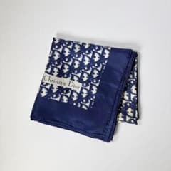 Christian Dior オブリーク シルク 大判スカーフ ネイビー タグ無