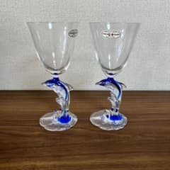 新品箱入り クリスタル・ダルクワイングラスペア2個セット ドルフィン