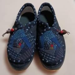 古布リメイク～古布リメイク足袋シューズ24、5cm 古布リメイク～雪ん子絣型染め縞リメイク足袋シューズ24、5cm - メルカリ