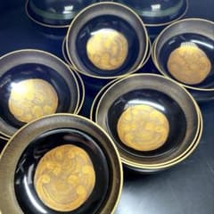 輪島塗 廣塚作 飛び出し蒔絵椀6客と蓋1点 身口径11.5㎝ 東Y8-0206①