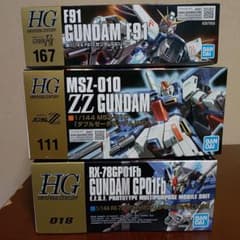 未組立・未開封】HG ガンプラ 3体セット F91、ZZガンダム、GP01Fb