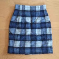 青チェック タイトスカート (ちょい訳あり)のサムネイル