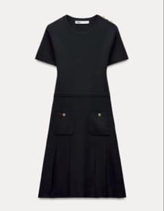 新品ZARA ボックスプリーツニットミニワンピース　Sのサムネイル