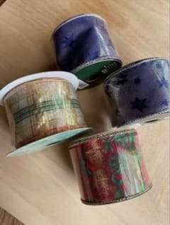 ワイヤー入りリボン　クリスマス　クラフト用　新品×３　中古品×１　アメリカで購入のサムネイル