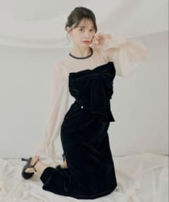 SALON by Chico】配色シアーリボンベロアワンピース/オケージョン