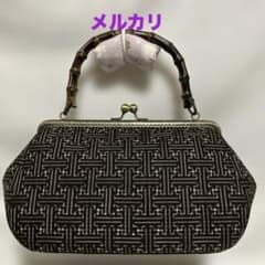 大島紬 龍郷 秋名バラ 8玉 がま口バッグ ハンドメイド 着物バッグ