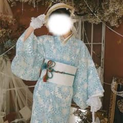 水色浴衣セット稀有レア花柄ホワイトターコイズ - メルカリ