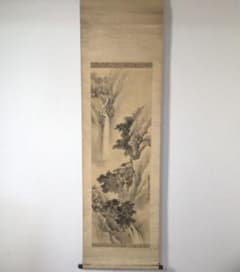 No3454掛軸 在銘 稲香 山水図 絹本 中国画 古画 古美術 時代 送料無料
