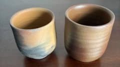初代作品・未使用】種子島焼 河内窯 初代 瀬口義盛作 夫婦湯呑 2客