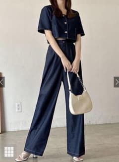 GRLスクエアネックトップス×ワイドパンツデニムセットアップのサムネイル