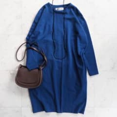 美品 エンフォルド バックタックニットワンピース ブルー ウール100