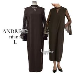 ANDRESDアンドレスド ブラウン ベルスリーブスリットドレスパーティー