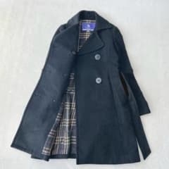 バーバリーブルーレーベル　ロングコート フレア　ノバチェック　アンゴラ混　40 バーバリーブルーレーベル ロングコート フレア ノバチェック アンゴラ