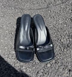 平成ギャル y2k リボン サンダル ミュール ヒール 黒 23.5cm