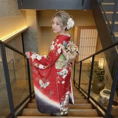 振袖と袋帯のセット 朱色 蝶 枝垂れ桜 金彩 正絹 説明欄要確認