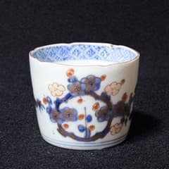 古伊万里】江戸後期〜明治 色絵染錦 丸枠松竹梅文 蕎麦猪口 金継ぎ修復