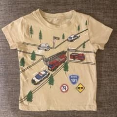キッズ Tシャツ 乗り物柄 ベージュ 働く車のサムネイル