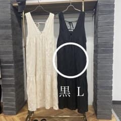 しまむら ワッシャーワンピース Ｌサイズ  黒 ブラックのサムネイル
