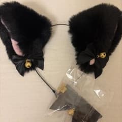 猫耳カチューシャ 黒 鈴付き リボン付きのサムネイル
