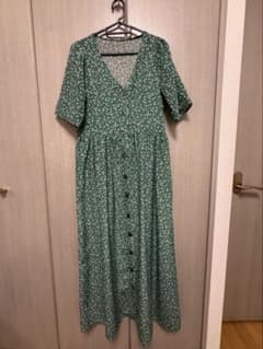 花柄 ロングワンピース グリーン 半袖のサムネイル