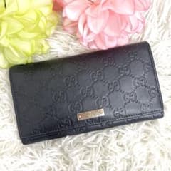 極美品✨GUCCI シマ 長財布 244946 ロゴプレート レザー 黒 | Mercari