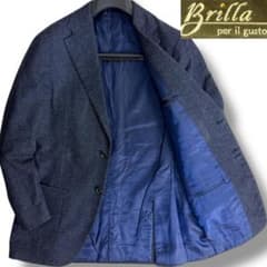 ブリッラペルイルグスト ウールテーラードジャケット シルク混 ネイビー J3026美品ブリッラペルイルグストリングヂャケット製シルク混ツイード