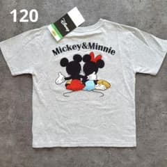 Disney Mickey and Minnie Back View Short-Sleeve T-Shirt with Chenille Embroidery, Gray, Size 120