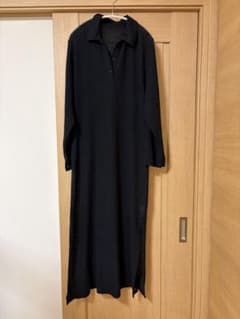 KBF 七分袖 透け感シャツワンピース ロング丈 ブラックのサムネイル