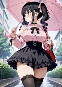 【両面印刷】AIイラスト美少女ブロマイド　ウラシク　　　　　雨の日のサムネイル