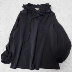 ユナイテッドアローズ オーガンジー フリル リボン ブラウス ブラック