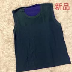 【新品未使用】ノースリーブ カットソー ダークグリーン　メッシュ　バイカラー
