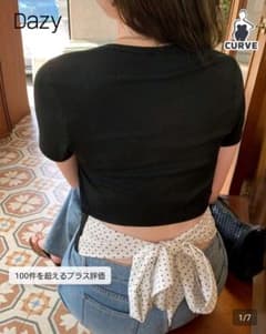 SHEIN Dazy Plus 半袖 リブTシャツ ドット柄リボン付きのサムネイル