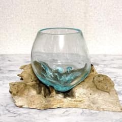流木ガラス オブジェ 花瓶 アクアリウム Mサイズ ガラス細工 流木台座