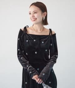 mystic ミスティック 森川企画 フラワーベロアワンピース サイズ2 黒