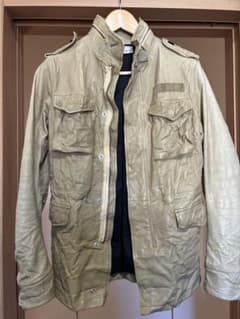 値下げベージュ 牛革 ミリタリージャケット Lサイズ シワ加工 - メルカリ